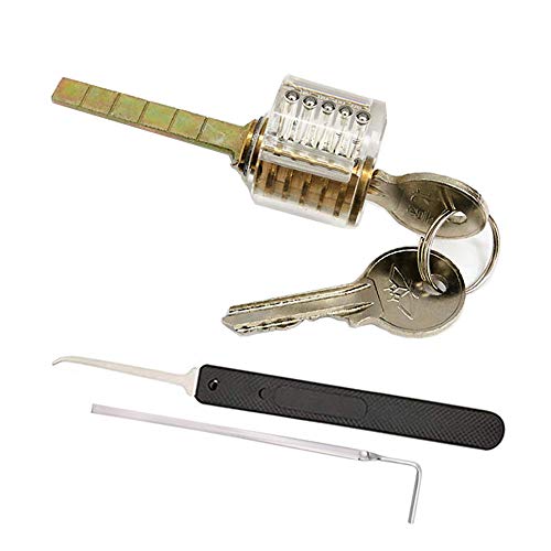 Loboo Idea 2-teiliges Premium-Übungswerkzeug mit transparentem Schloss, einschließlich einem Lockpick-Haken, einem Dietrich-Spannschlüssel und einem Zylinderschloss für Anfänger und professionelle von Loboo Idea