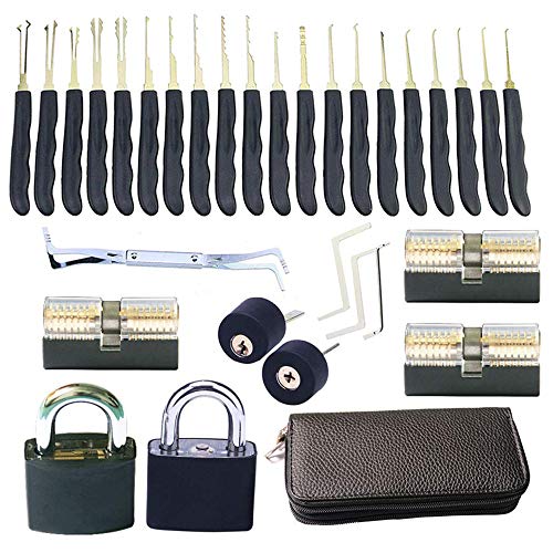 Loboo Idea 24-teiliges Dietrich-Set und 7 Stück klare Übungs- und Trainingsschlösser mit schwarzem Holster für Lockpicking/Anfänger und Profi-Schlosser von Loboo Idea