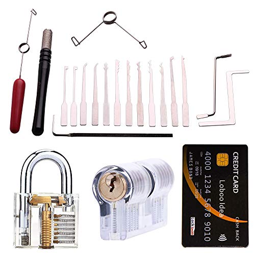 Loboo Idea 25-teiliges Lock-Pick-Tool-Kit von, Inklusive 18-teiligem Premiu Practice Lock-Pick-Tool, 2er-Pack Lockpick-Trainingsvorhängeschloss und 5-teiligem Kreditkarten-Set Loboo Idea 25-teiliges Lock-Pick-Tool-Kit von, Inklusive 18-teiligem Premiu Practice Lock-Pick-Tool, 2er-Pack Lockpick-Trainingsvorhängeschloss und 5-teiligem Kreditkarten-Set von Loboo Idea