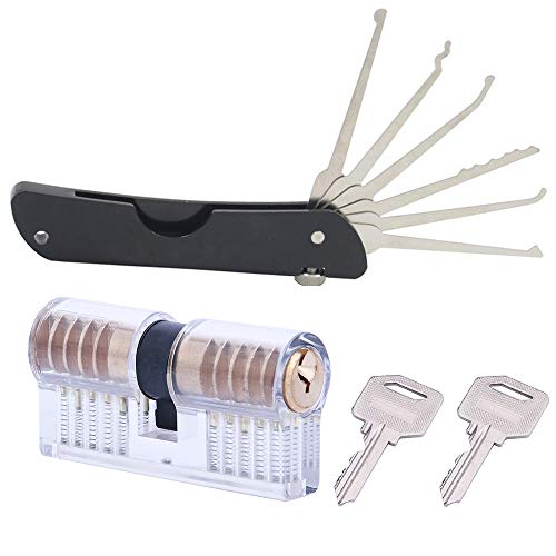 Loboo Idea 7-in-1 Lockpicking Set mit transparentem 2-in-1 Trainingsschloss Bonus E-Guides für Anfänger und Profi Schlosser (KABA-Schloss, Schwarz) von Loboo Idea