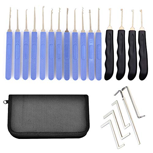 Loboo Idea Praxis Dietrich-Set, 21-teilig, professionelle Doppel-Messgeräte-Edelstahl-Plektren, Taschen-Multitool, Lockpicking-Werkzeug-Set für Lockpick und Anfänger von Loboo Idea