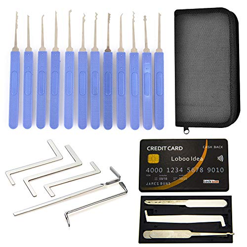 Loboo Idea Praxis Dietrich-Set, 22-teilig, professionelle Dual-Gauge Edelstahl Picks, Pocket Multitool Locksmith Lockpicking Tool Kit für Lockpick und Anfänger von Loboo Idea