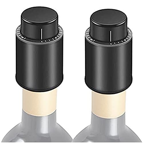 Loboo Idea Wine Pump Vacuum Stopfen, Wine Savers Vakuum Pumpe Stopfen für Glasflaschen (L - 2 Stück/Karton, Schwarz) von Loboo Idea