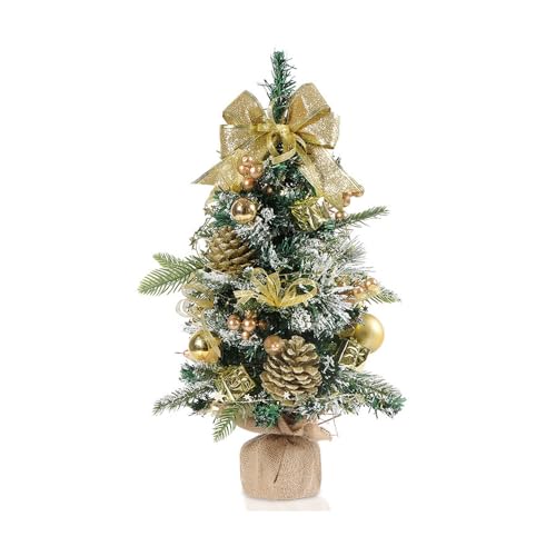 Lobwerk Weihnachtsbaum 50cm mit Dekoration Christbaum Tischdekoration künstlich mehrfachverwendbar geschmückt Tannenbaum (Gold) von Lobwerk