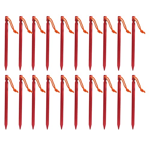 LOCADENCE 20Pcs Zelteinsätze, 9,1 Zoll V Form Aluminium Legierungs Zeltstifte, Gemahlene Einsätze mit Seilen für Camping Camping Baldachin Im Freien (Red) von Locadence