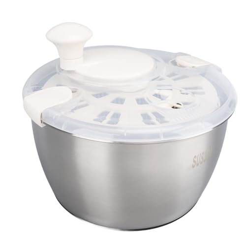 LOCADENCE 5L Salatspinner, 9,6 X 8,7 X 7,8 Zoll Edelstahlsalatspinner mit Deckel, Obst Gemüse Waschmaschine mit Nicht Schlupfboden für die Heimküche von Locadence
