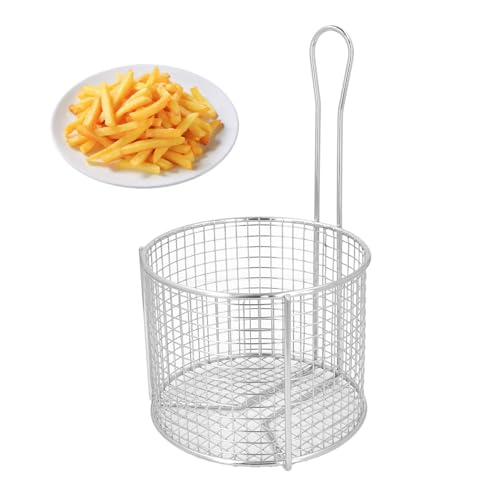 LOCADENCE Frittierkorb aus Edelstahl, Frittierkörbe mit Griff, wiederverwendbarer runder Frittierkorb für Pommes Frites zum Frittieren und Servieren von Speisen von Locadence
