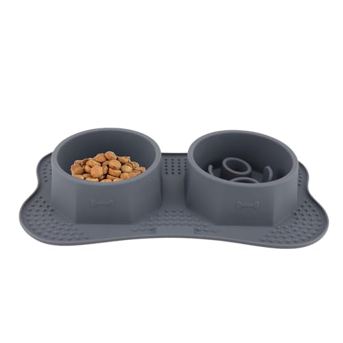 LOCADENCE Hundefutterschalen, Langsame Feeder Silicon Doppelfutter und Wasserschalen, Hundestiere mit Nicht Verschütteten Matte für Kleine und Mittelgroße Welpenkatzen (L 14.4 X 6.5 X 1.6in) von Locadence