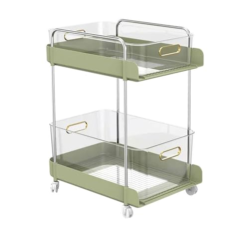 Locadence 2 Tier Utility Rolling Cart, Aufbewahrungswagen mit Großer Kapazität mit Rädern, Beweglicher Aufbewahrungsorganisator für Zuhause, Küche, Büro, Arbeitshaus, Garage (Green Wide) von Locadence