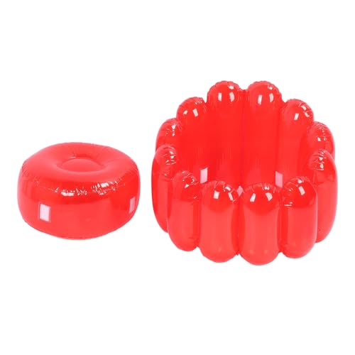 Locadence 2PCS Aufblasbare Stuhlset, Transparente Süßigkeitenfarbe Aufblasbarer Couchsofa Erwachsener, 29,5 X 22 Zoll Tragbarer Außenpullover Couch Sitz für Camping Beach Balkon (Rot) von Locadence