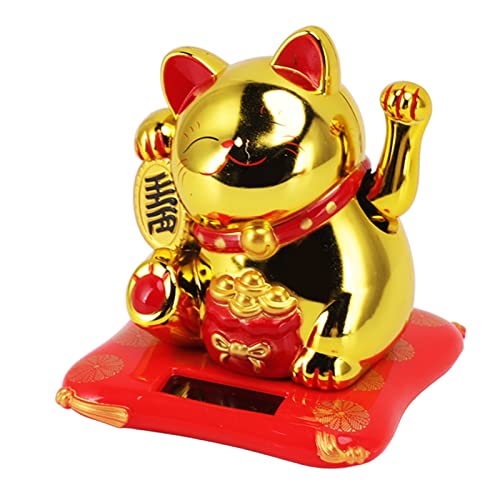 Locadence Chat Agitant à Énergie Solaire, Accueillant la Richesse, Mignon Chat Porte Bonheur, Statue de Chat de Fortune Chinoise, Ornement Pour Bureau, Fenêtre (Segensbeutel Gold) von Locadence