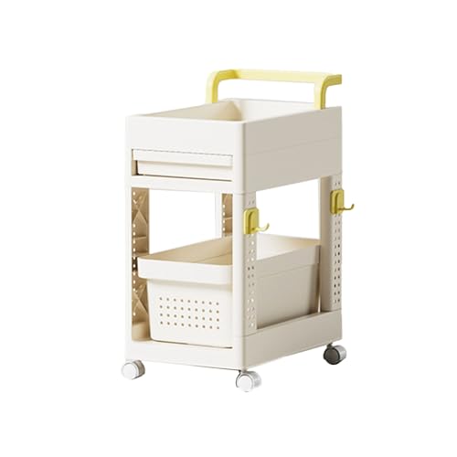 Locadence Rolling Utility Cart mit Schublade, Multifunktionales Bewegliches Design Badezimmer Aufbewahrungswagen mit Hakengriff und Rädern, Lagerorganisator für Zuhause, Klassenzim (mit Schublade) von Locadence