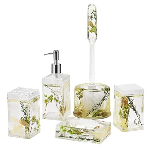 Locco Decor 5 Stück Acryl Liquid 3D Floating Motion Badezimmer Schminke Zubehör Set Grüne Pflanzen Locco Decor 5 Stück Acryl Liquid 3D Floating Motion Badezimmer Schminke Zubehör Set Grüne Pflanzen von Locco Decor