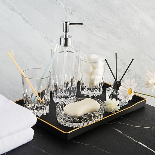Locco Decor Badezimmer-Schminkzubehör, 4 Stück, transparentes Acryl, modernes Design, Becher, Seifenspender, Seifenschale, Zahnbürstenhalter Locco Decor Badezimmer-Schminkzubehör, 4 Stück, transparentes Acryl, modernes Design, Becher, Seifenspender, Seifenschale, Zahnbürstenhalter von Locco Decor