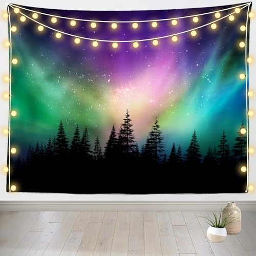 Loccor Nordlichter-Wandteppich, Wald, bunt, Aurora-Borealis, Sternenhimmel, Wandteppich, Aurora-Wandteppich, Heimdekoration, Schlafzimmer, Wohnzimmer, 239 x 178 cm Loccor Nordlichter-Wandteppich, Wald, bunt, Aurora-Borealis, Sternenhimmel, Wandteppich, Aurora-Wandteppich, Heimdekoration, Schlafzimmer, Wohnzimmer, 239 x 178 cm von Loccor