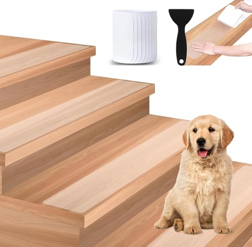 Lociban Treppenstufen Matten Antirutschmatte, 15 Stück Transparent Stufenmatten Selbstklebend, Anti Rutsch Treppe Streifen mit Schaufel, 15x80cm Innen rutschfeste Klebeband für Holzstufen Boden von Lociban