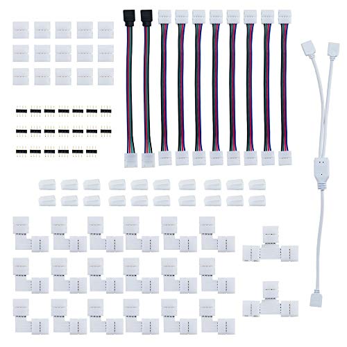 Locisne 4-poliger LED-Streifenverteiler-Anschlussclip-Kit, LED-Streifenverlängerungs-Zubehörsatz LED-Bandlicht Weißer Anschlussadapter für 10 mm 4-poligen 5050 RGB-LED-Streifen von Locisne