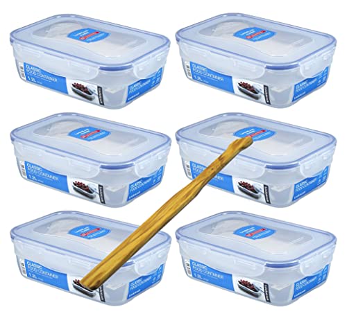 Lock&Lock Frischhaltedosen-Set 6-teilig ineinander schachtelbar (6x HPL321 Vol: 1,2L) und SeleXions Multifunktion Olivenholz Spachtel von LocknLock
