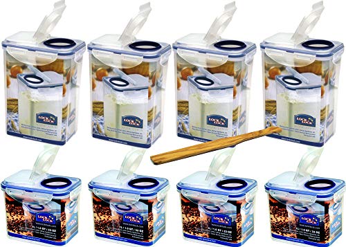 Lock&Lock Frischhaltedosen-Set Schüttdosen-Set gleiche Deckel 8-teilig (4x Schüttbox 1,8L, 4x Schüttbox 1,L) und SeleXions Multifunktion Olivenholz-Spachtel von LocknLock