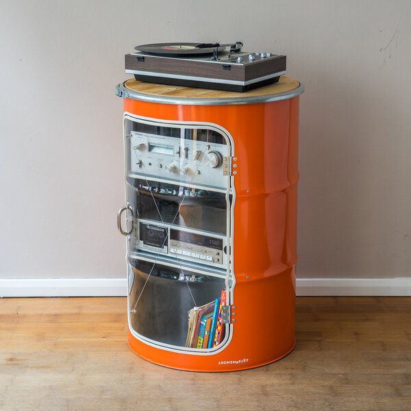 Lockengelöt HiFi Vitrine aus einem Hamburger Ölfass von Lockengelöt
