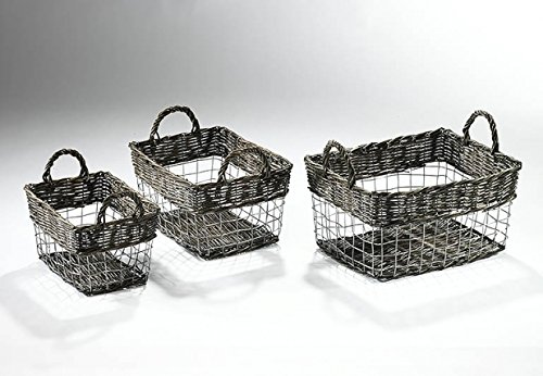 Drahtkorb aus gebeizter Weide eckig 3er Set von Locker