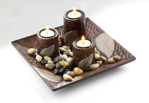 Locker Dekoschale mit DREI Kerzenhalter aus Holz von Locker