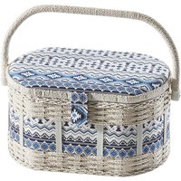 locker Nähkästchen, oval, aus Kunststoff und Textil mit blau weißem Muster von Locker