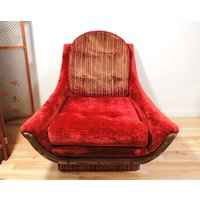 Seltener Original Levin Brothers Mcm Era Samtstoff Roter Lounge Chair - Local Pickup von Lockhead