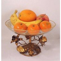 Vintage Vergoldete Tole Rose Glas Obstschale Candy Dish Italien von Lockhead