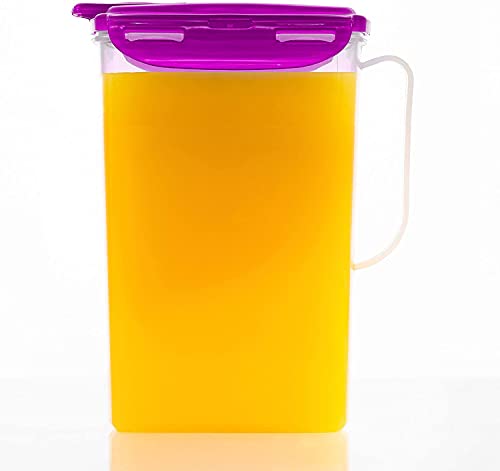 LOCK & LOCK Aqua Kühlschranktür Wasserkrug mit Griff, BPA-frei, Kunststoffkrug mit Klappdeckel, perfekt für die Herstellung von Tee und Säften, 2 Liter, Violett von LocknLock
