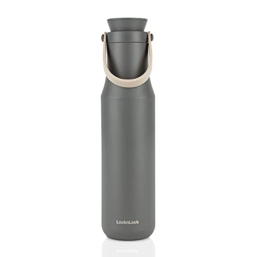 LOCK & LOCK METRO TUMBLER - Thermobecher für Kaffee, Tee und andere heiße und kalte Getränke - Vakuum Isolierflasche mit Trageschlaufe - 710 ml - grau von LocknLock