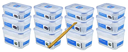 Lock&Lock Frischhaltedosen-Set 12-teilig gleiche Deckel (4x 1,2L-Box, 4x 1,8L-Box, 4x 2,4L-Box) stapelbar, leer ineinander schachtelbar und SeleXions Multifunktion Olivenholz Spachtel von LocknLock