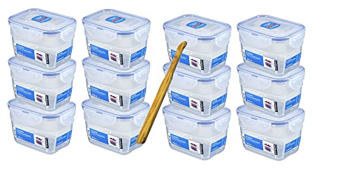 Lock&Lock Frischhaltedosen-Set 12-teilig gleiche Deckel (4x 550ml-Box, 4x 800ml-Box, 4x 1L-Box) stapelbar, leer ineinander schachtelbar und SeleXions Multifunktion Olivenholz Spachtel von LocknLock