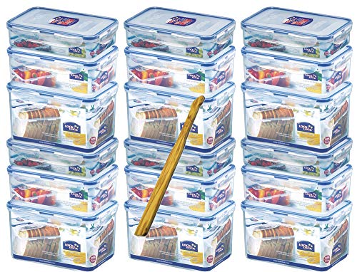 Lock&Lock Frischhaltedosen-Set gleiche Deckel 18-teilig (6x HPL818 1,9L, 6x HPL817T 1L, 6x HPL816T 0,8L) stapelbar (LxB 205 x 134 mm) und SeleXions Multifunktion Olivenholz-Spachtel von LocknLock