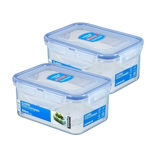 LocknLock 2er Set HPL811 Vorratsdosen - Frischhaltedosen 600 ml - Maße (LxBxH): 151 x 108 x 69 mm - Geeignete Dosen zum Einfrieren und Mikrowelle - Lock and Lock Dosen Food Box Meal-Prep-Boxen von LocknLock