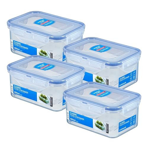 LocknLock 4 STÜCK HPL811 Vorratsdosen - Frischhaltedosen 600 ml - Maße (LxBxH): 151 x 108 x 69 mm - Geeignete Dosen zum Einfrieren und Mikrowelle - Lock and Lock Dosen Food Box Meal-Prep-Boxen von LocknLock