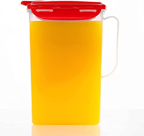 LocknLock Aqua Kühlschranktür Wasserkrug mit Griff, BPA-frei, Kunststoffkrug mit Klappdeckel, perfekt für die Herstellung von Tee und Säften, 2 Quarts, Rot von LocknLock