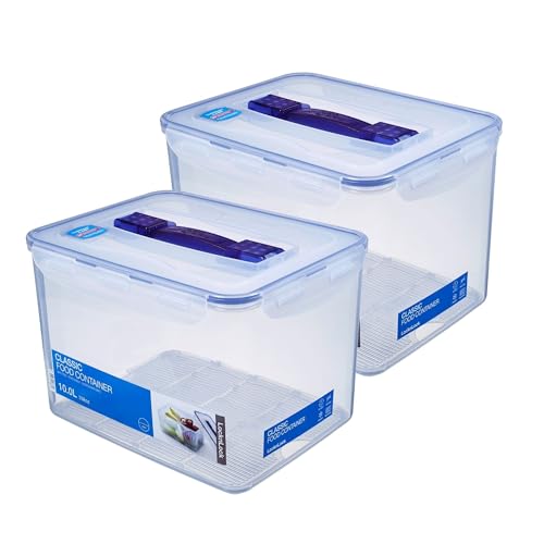 LocknLock Dosen 2er Set HPL886 Vorratsdosen mit Griff und Ablaufgitter 10 L Maße (LxBxH): 295 x 230 x 203 mm - Lebensmittelbehälter Futter Box Katzenfutter Aufbewahrungsbox - Lock and Lock Dosen von LocknLock