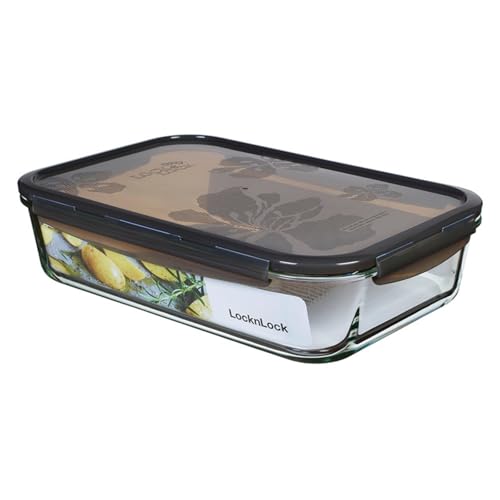 LocknLock OVEN GLASS Frischhaltedosen Glas mit Deckel | 3,6L | 34,5 x 23,6 x 8,8 cm | Borosilikatglas bis 400°C ofenfest | 100 % luft- und wasserdicht | Spülmaschinenfest | Kühlschrank Organizer von LocknLock