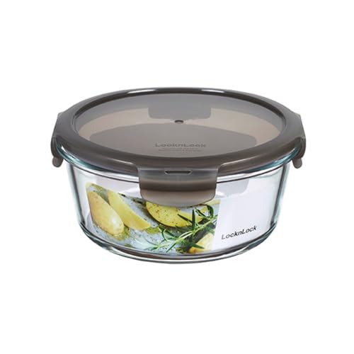LocknLock OVEN GLASS Frischhaltedosen Glas mit Deckel | 950 ml Rund, Ø180 x 82 mm | Kühlschrank, Gefriertruhe & Spülmaschine | Borosilikat-Glas bis 400°C ofenfest | Mikrowellengeschirr mit Deckel von LocknLock