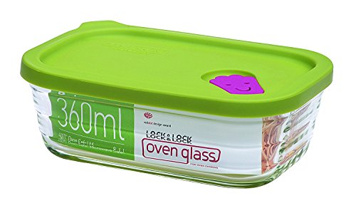 LocknLock Oven Glass Glas Frischhaltedose WAVE STEAM HOLE mit Silikondeckel, 360ml, eckig, komplett kühlschrank-, gefriertruhengeeignet, Borosilikat-Glas ofen- & mikrowellenfest, mit extra Ventil von LocknLock