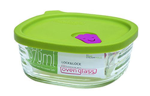 LocknLock Oven Glass Glas Frischhaltedose WAVE STEAM HOLE mit Silikondeckel, 370ml, eckig, komplett kühlschrank-, gefriertruhengeeignet, Borosilikat-Glas ofen- & mikrowellenfest, mit extra Ventil von LocknLock