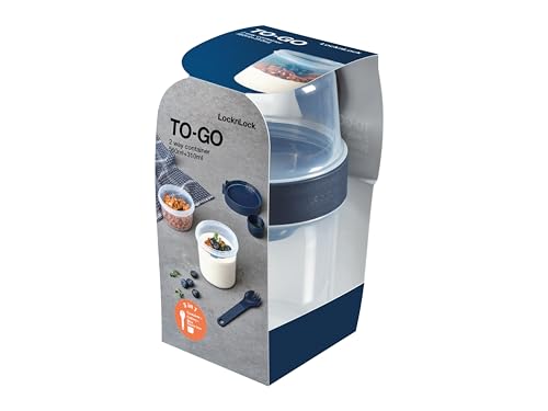 LocknLock TO GO Two Way Box mit Spork | 310 + 560 ml | Ø 98 x 180 mm | Joghurtbecher mit Saucenbecher | 100% luft- und wasserdichte Meal Prep Boxen | Spülmaschinen-& Mikrowellengeeignet | BPA-Frei von LocknLock
