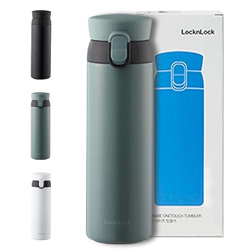 LocknLock WannaBe-Thermobecher, Khaki, 450ml, BPA-freier doppelwandiger, vakuumisolierter Edelstahl-Thermobecher mit One-Touch-Deckel, leichter Becher zum Mitnehmen für Kaffee, Tee und Wasser von LocknLock