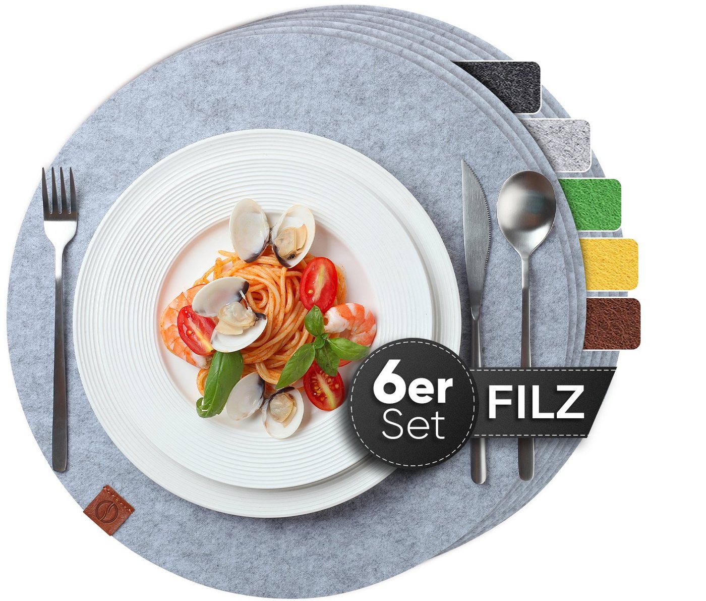 Platzset, Edles Platzset aus Filz - 6er Set Rund - Tischset Abwischbar Filzuntersetzer - Waschbare Tischuntersetzer Platzdeckchen - Untersetzer Filzmatte, Loco Bird von Loco Bird