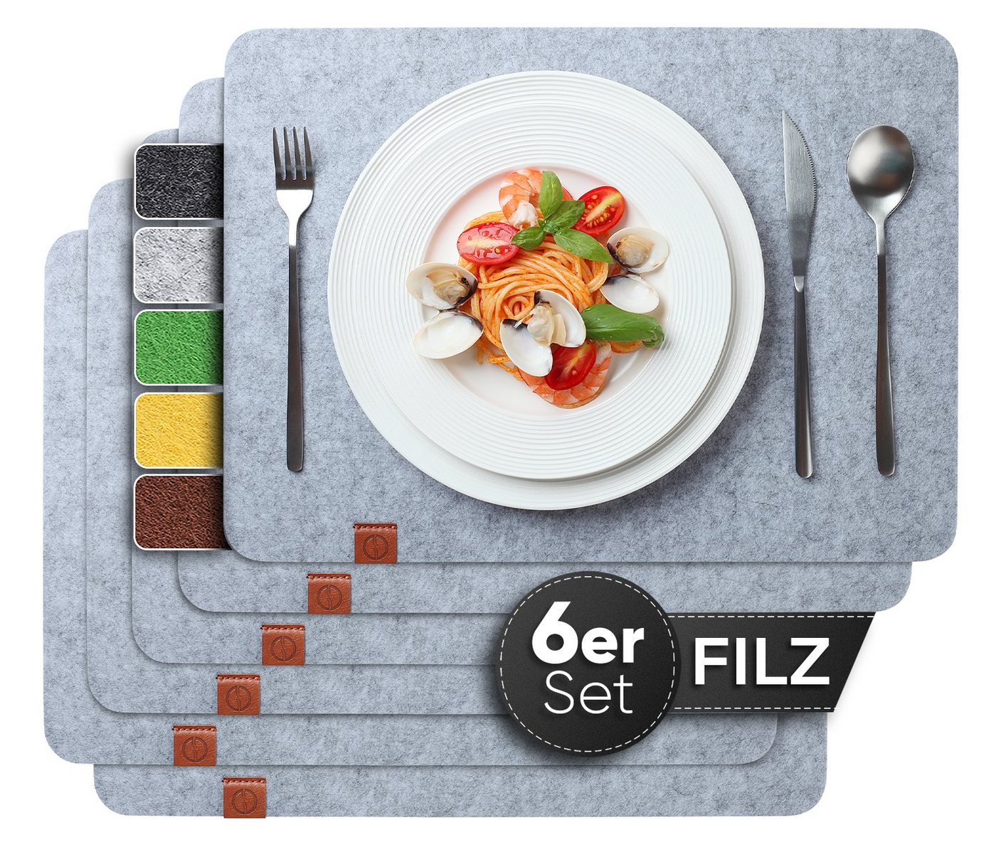 Platzset, aus Filz, 6er Set Rechteckig, 44x32 cm, Loco Bird, abwischbare Tischuntersetzer Platzdeckchen von Loco Bird