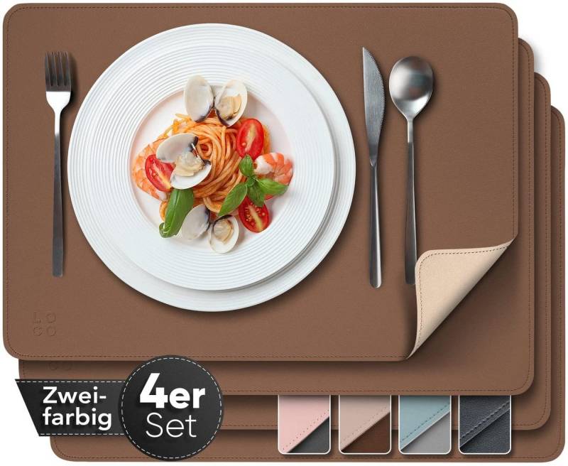 Loco Bird Platzset aus Kunstleder, 4er Set Zweifarbig, 43x30cm Lederoptik -, abwischbare Platzdeckchen Kunstleder von Loco Bird