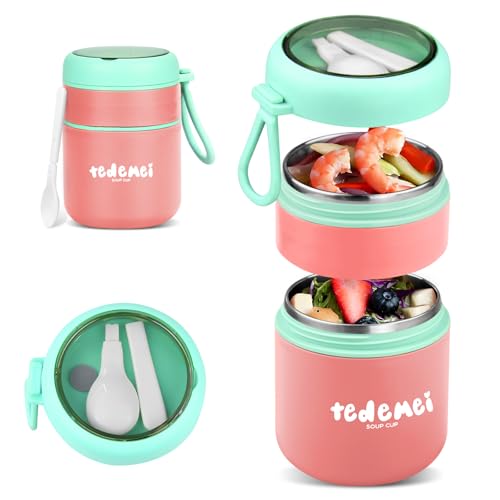 Lunchpot Müslibecher to go – 710ml Praktischer Müslibecher, Joghurtbecher to go Becher Mit Löffel, Müsli to go Becher, Auslaufsichere Joghurtbecher (Rose Grün) von Locsee