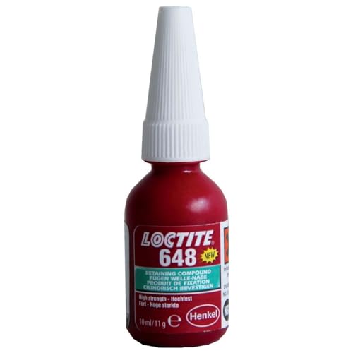 LOCTITE 648, hochfester Kleber für zylindrische Fügeteile, Flüssigkleber für aktive und passive Metalle wie Baustahl, temperatur- und ölbeständiger Metallkleber, 1x10ml von Loctite