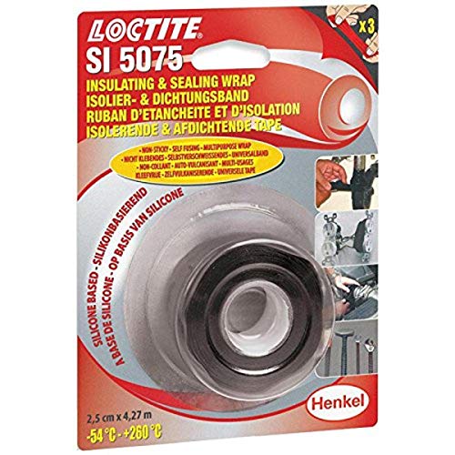 Loctite SI 5075 Isolier- und Dichtungsband, Selbstverschweißendes Silikonband für temporäre Reparaturen an flexiblen Schläuchen und Rohren, -54°C - +260°C, 2,5 cm x 4,27 m, Schwarz von Loctite